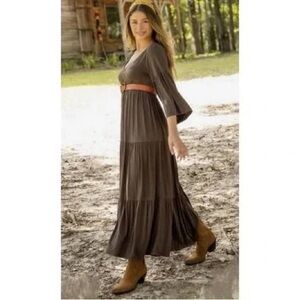 Natural Life Dress Size M Maxi Tiered Brown Long Lightweight Summer Fall